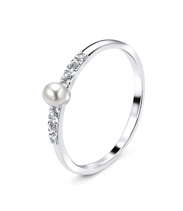 White Pearl and Crystal CZs Setting Silver Ring NSR-2903